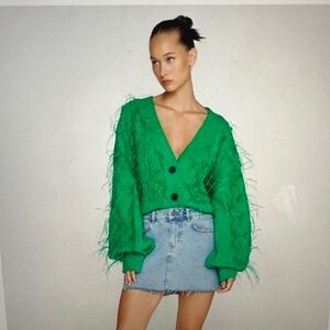 Nasty Gal Emerald Green Feathered Blouse